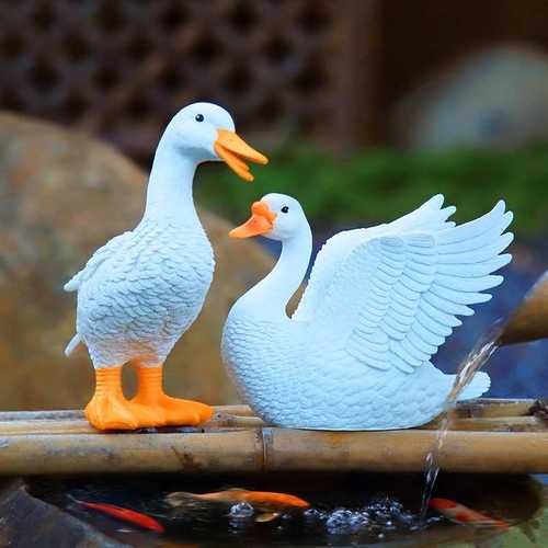 户外庭院假山鱼池边装饰鸭子摆件流水池水景鱼缸造景树脂雕塑景观