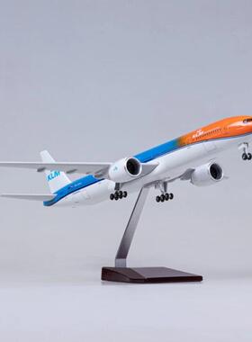 47cm B777KLM荷兰橙色 骄傲航空模型摆件带灯带轮仿真飞机模型
