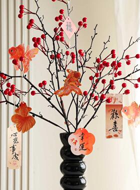 2024新年红色陶瓷花瓶年宵花花瓶摆件水养鲜花餐厅客厅摆件装饰品