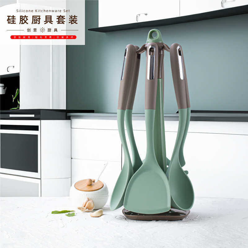 硅胶厨具6件套炒菜铲厨房用具硅胶锅铲子汤勺烹饪不粘锅厨具套装