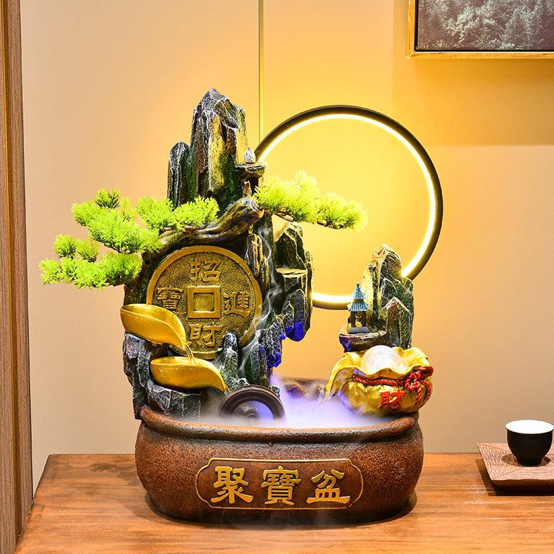 招财进宝风水轮假山流水摆件循环水客厅电视柜旁新中式水景观装饰