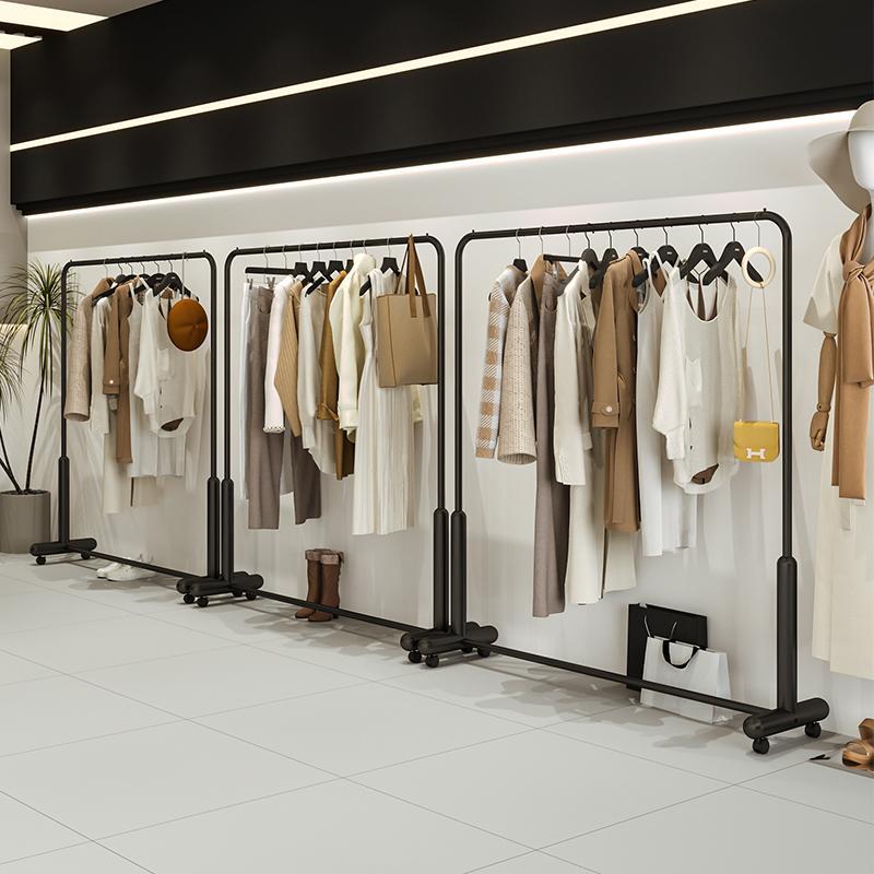 黑色落地组合挂衣架服装店侧挂衣服展示架可移动女装店简约陈列架