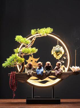 新中式客厅摆件高端大气灯圈倒流香陶瓷创意玄关桌面家居装饰摆设