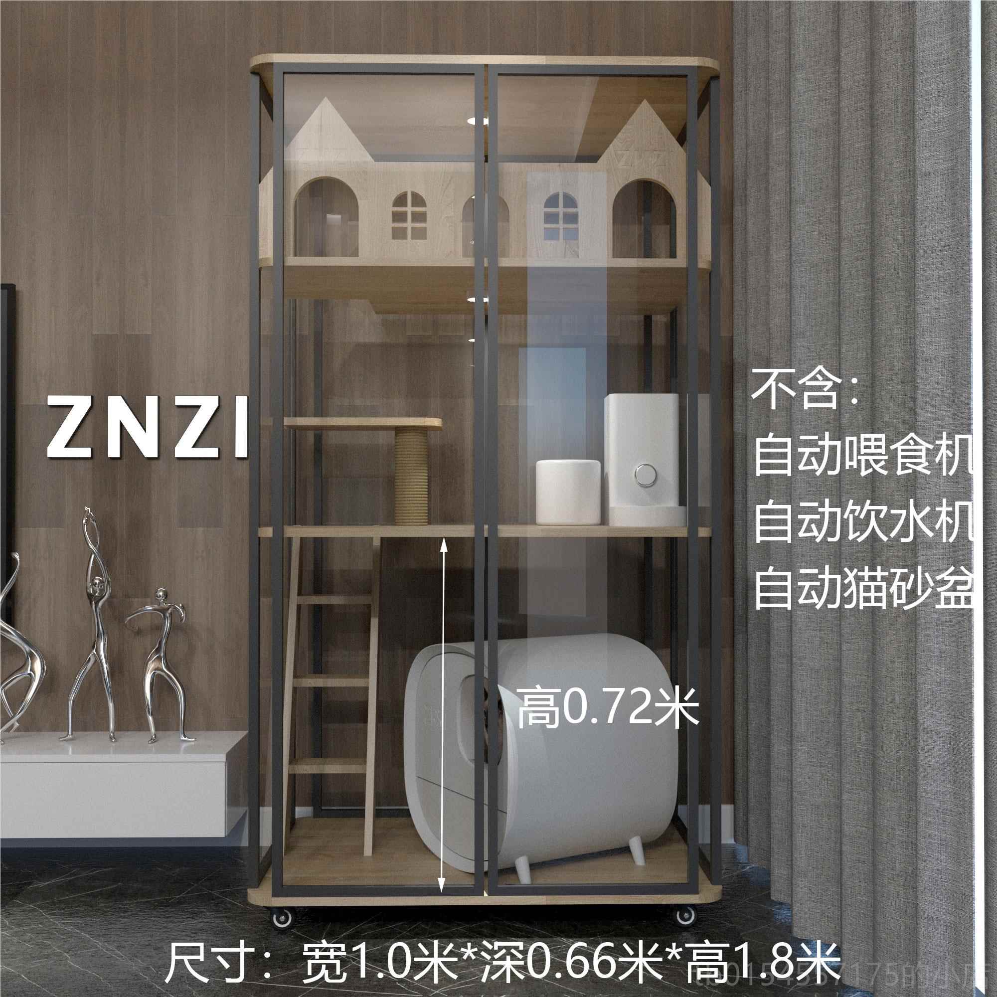正品ZNZI全景别璃猫墅高猫档大空玻间笼家用实木猫屋宠物室内猫咪