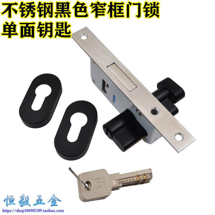 不锈钢方管窄门框地弹簧门黑色车位锁铝合门锁有框玻璃塑钢门中间