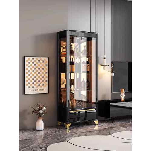 意式极简网红玻璃门酒柜烤漆靠墙展示柜实木客厅储物边柜茶水柜子