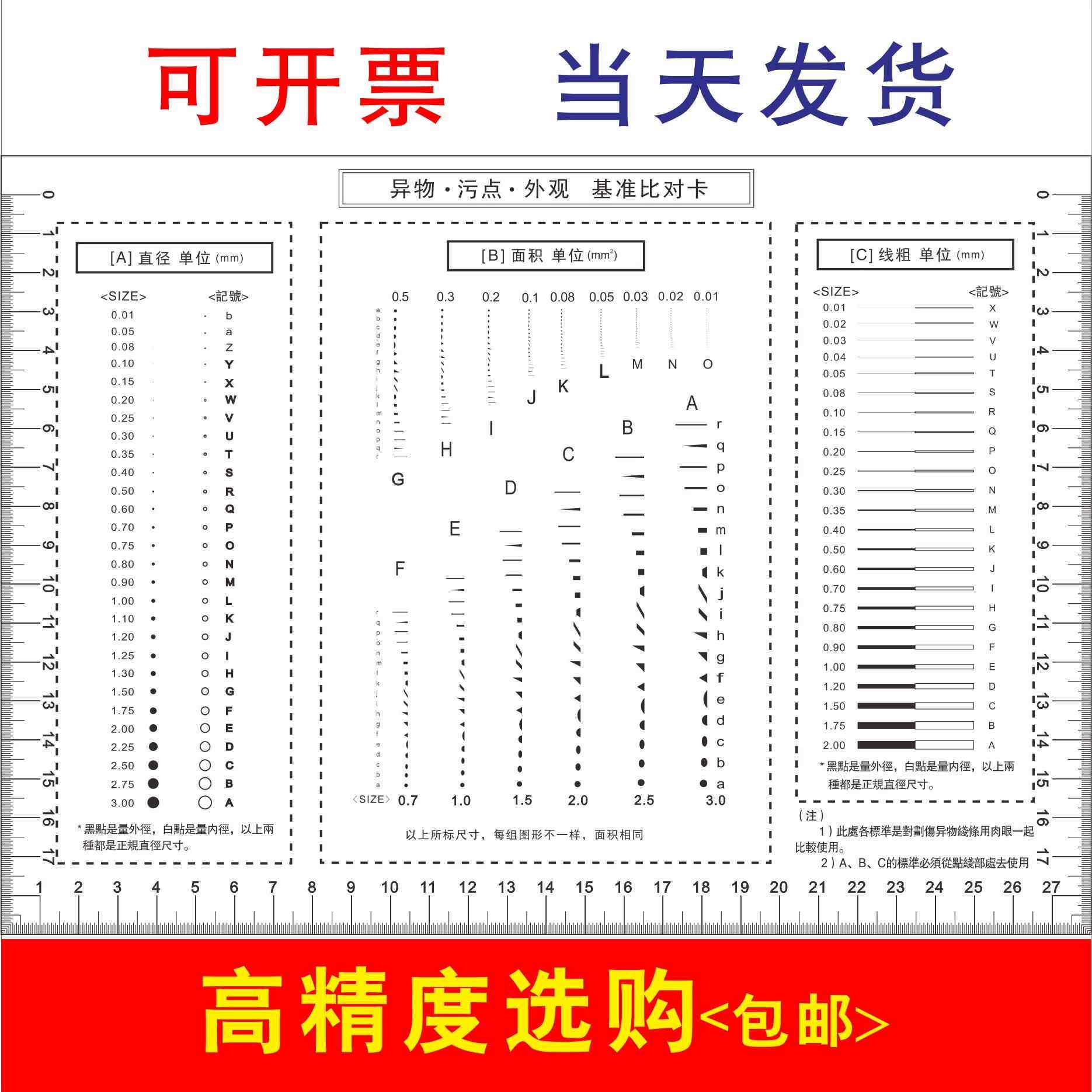 GODA污点卡 标准 点线规菲林尺比对卡片 外观检验规刮伤异物卡