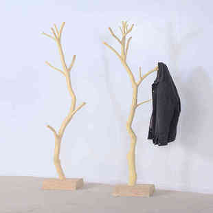 天然实木树枝衣帽架原木去皮树干落地挂衣架简约室内摆件树杈装饰