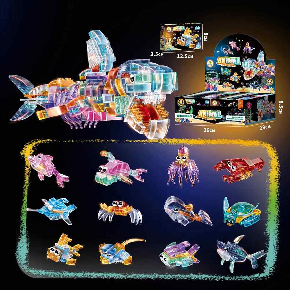 拼装简单透明海洋动物积木拼装3-14岁儿童益智玩具积木积木拼装