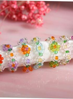 Elastic crystal bead ring flower ring female color彩色戒指