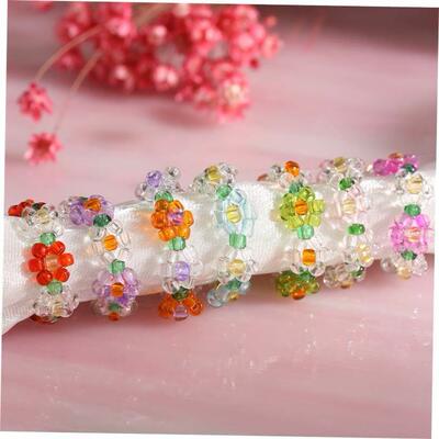 Elastic crystal bead ring flower ring female color彩色戒指