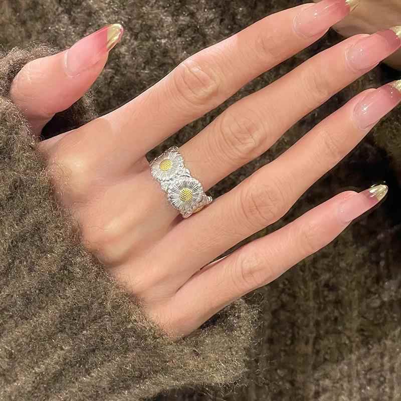 布契拉提蓝色小食菊戒女小众设计轻奢高级感指指戒AE464-1\百雏搭