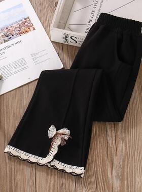 女童裤子2025新款韩系开叉洋派炸街春秋高腰微喇叭裤儿童弹力喇叭