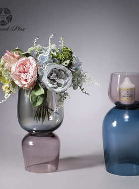 轻奢北欧现代玻璃插花花瓶家居客厅餐桌吧台装饰品蜡烛台摆件批发