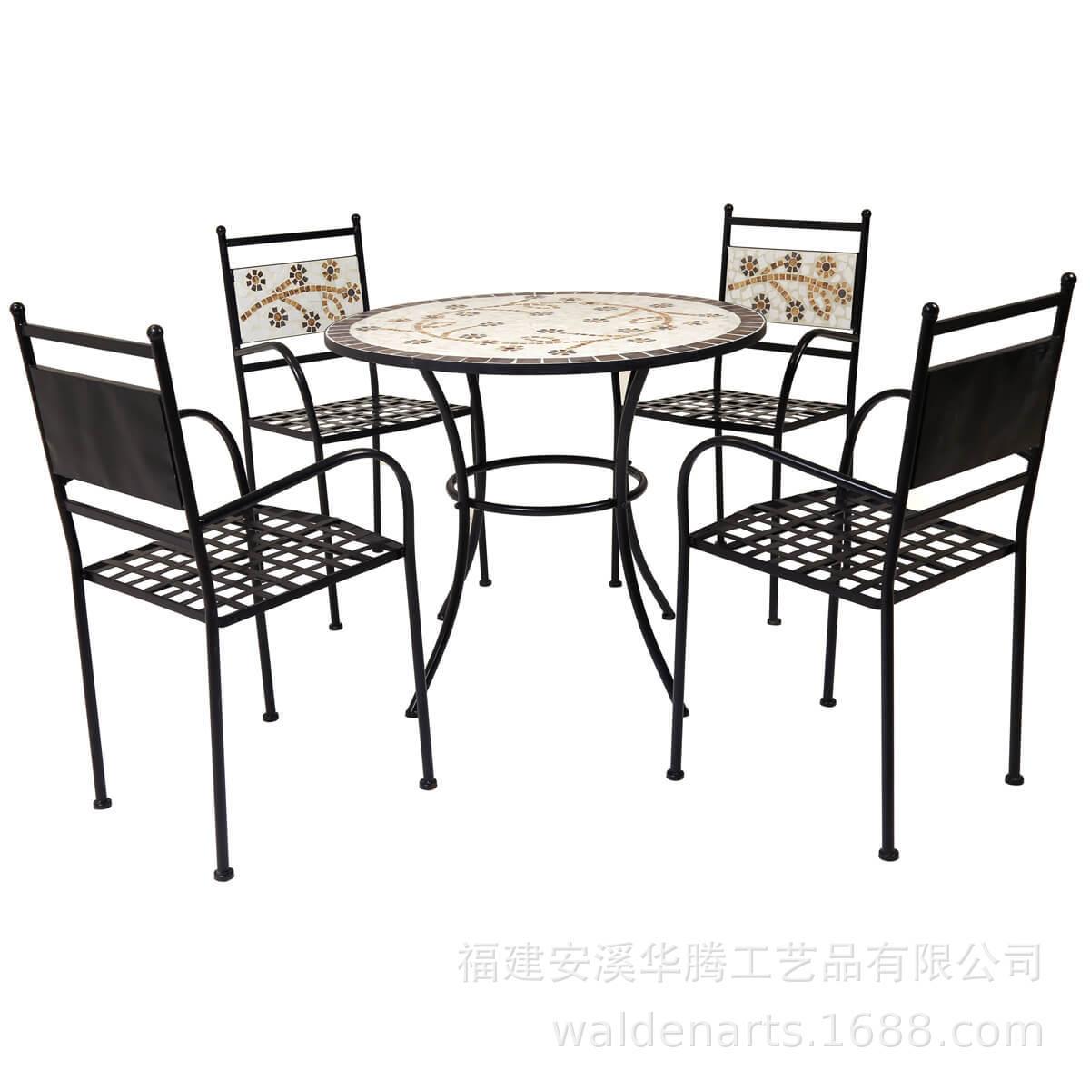 欧式铁艺马赛克桌椅/户外室内清新小花瓷砖镶嵌休闲桌椅3件套
