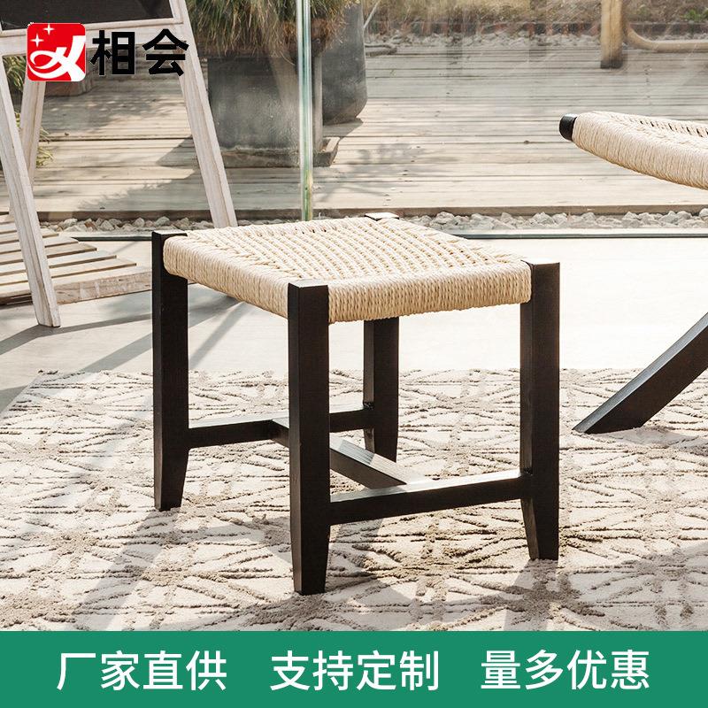 相会 牛皮纸绳藤编板凳儿童矮凳换鞋凳家用实木凳子成人脚踏民宿