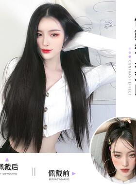 假发女长一接片假AHE发贴片两夹三片直发发隐形发仿真发加厚片假