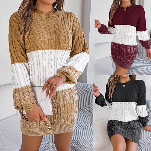 Color blocking Fried Dough Twists lantern sleeve wool