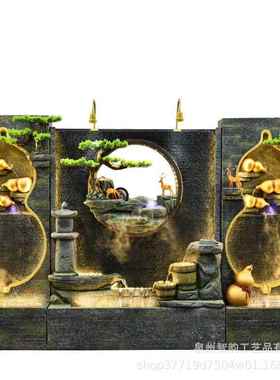 新中式假山水幕墙水流屏2347-220风客厅台庭院落阳地水酒吧装饰景