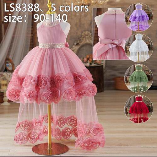 girls pink floral tulle princess dress sleeveless party