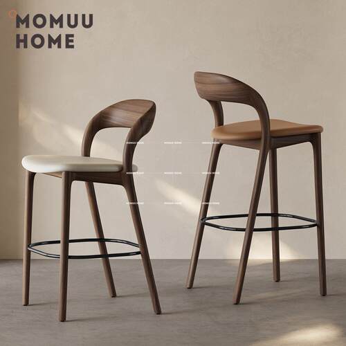 MOMUU HOME北欧白蜡木实木吧台椅现代简约高脚凳吧台接待靠背椅