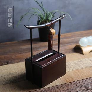 紫竹纸巾盒创意提柄抽纸盒复古榫卯禅意餐巾纸盒茶台茶室葫芦摆件