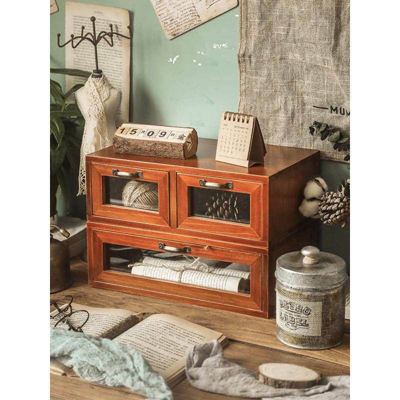 桌面收纳盒电脑架显示屏木盒子桌上杂物置物架抽屉式复古木质,居家布艺,收纳盒,淘宝优惠券,粉丝福利购,淘宝优惠卷