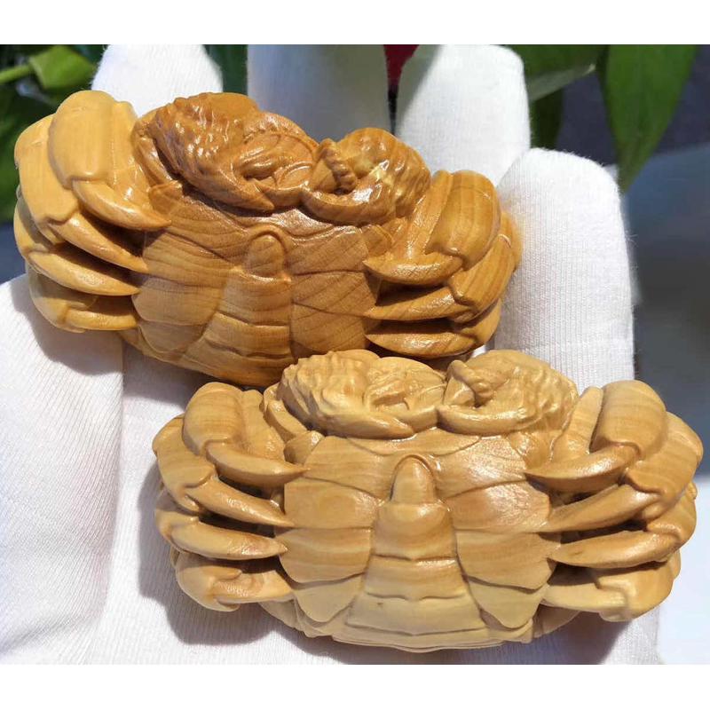 精雕木雕手把件小叶黄杨木雕刻螃蟹横行天下八方来财家居摆饰