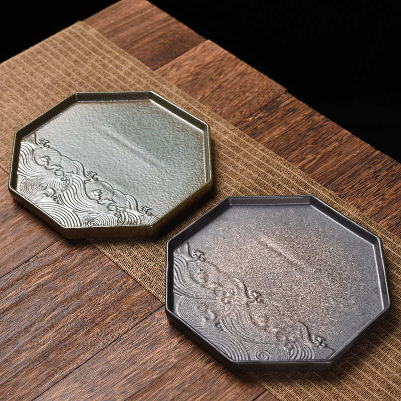 禅意老泥茶道配承小零陶瓷托盘日式泡金壶茶托鎏茶盘岩铁锈干复古