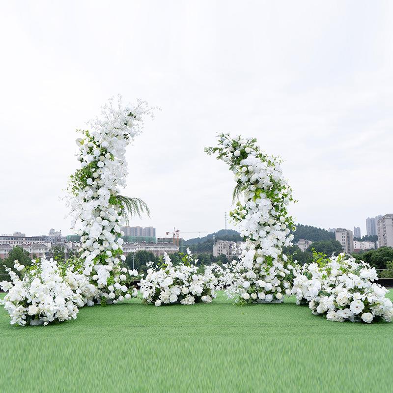 婚礼装饰白色森系牛角拱门套装仿真绢花舞台迎宾背景摄影道具花