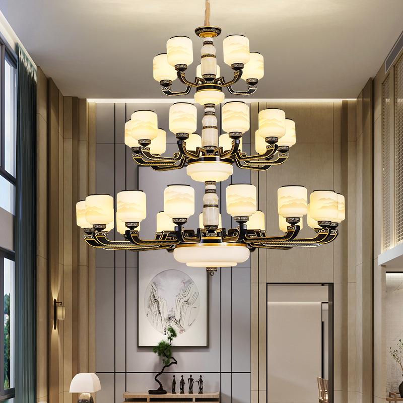 别墅大吊灯新中式客厅大堂灯大气别墅农村自建房灯中空楼中楼大灯