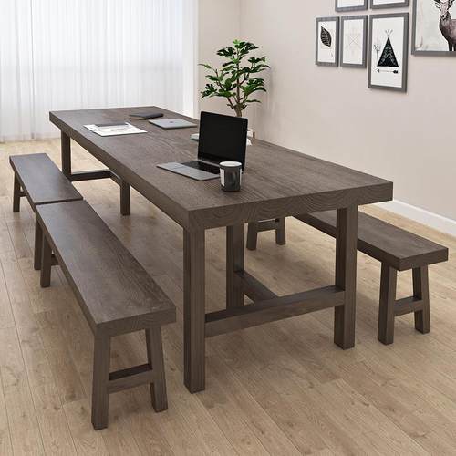 美式实木餐桌椅组合长方形现代简约家用餐厅长条桌吃饭桌子小户型