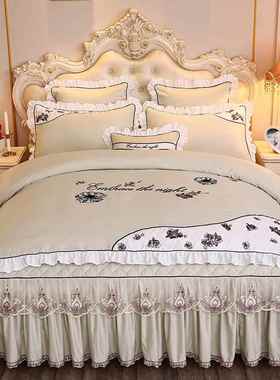 正品欧式四件套套床裙款婚庆大红色夹天蕾丝花边公夏主风1.8m棉床