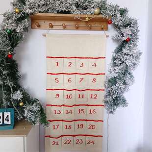 跨境热款绣红色数字帆布挂历christmas advent calendar