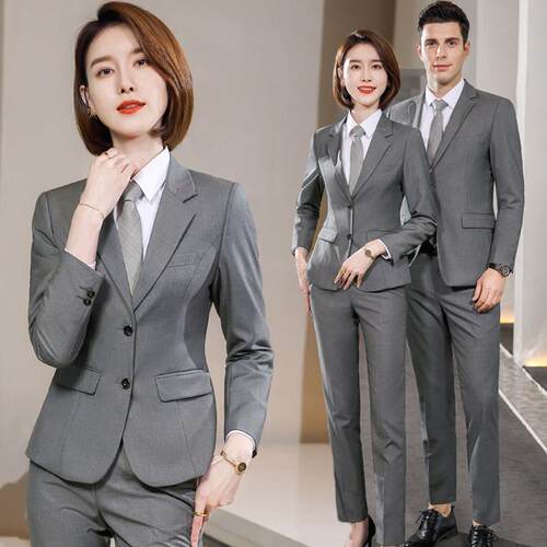 灰色西服套装男女通勤高端职业气质公务员面试西装大码酒店工作服