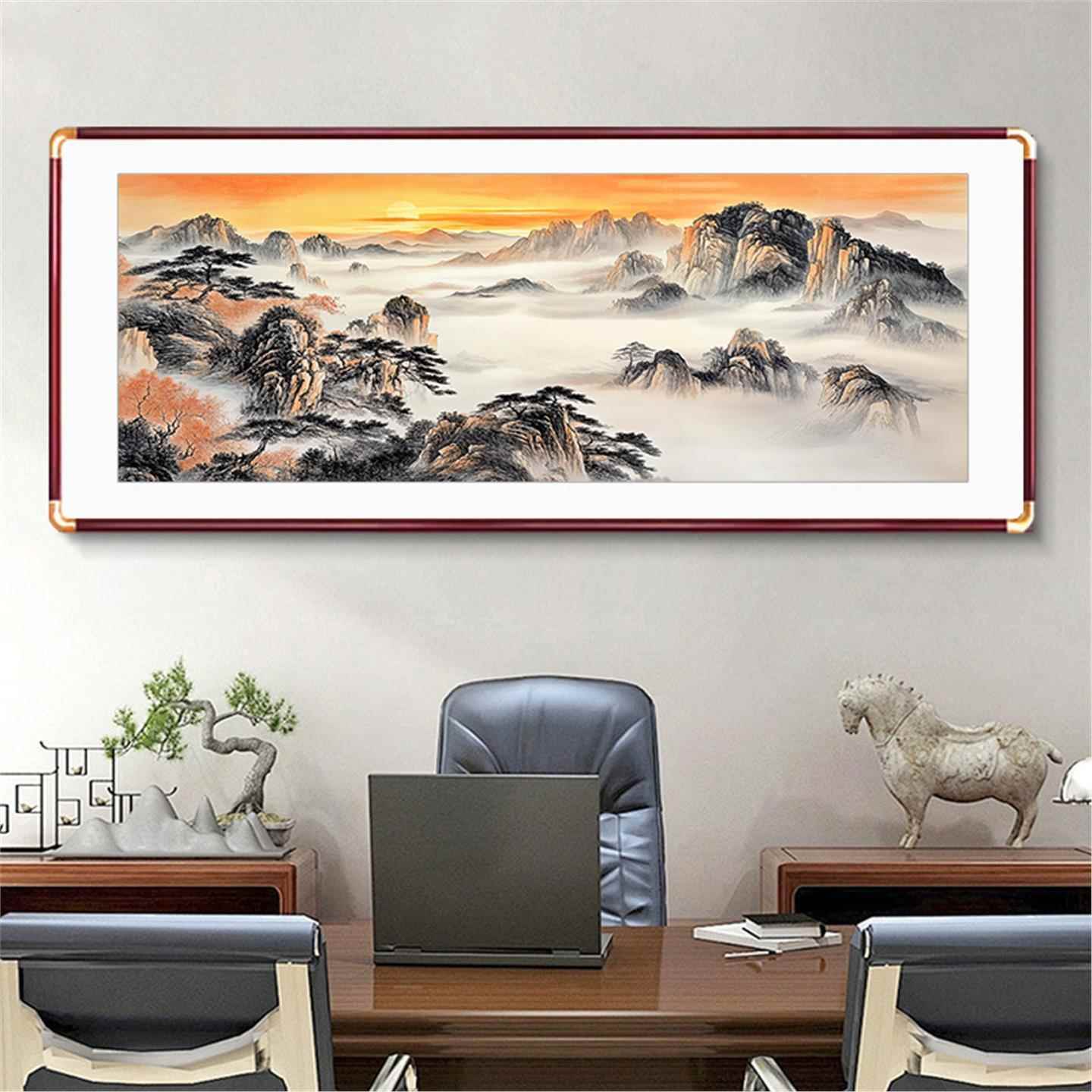 有山无水靠山图客厅山水装饰画办公室字画风景挂画沙发背景墙壁画