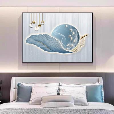 羽毛床头装饰画高级感艺术卧室背景墙画单幅主卧壁画酒店房间挂画