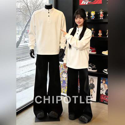 韩国CHIPOTLE美式重磅亨利领卫衣男2026春季新款正肩立领长袖t恤