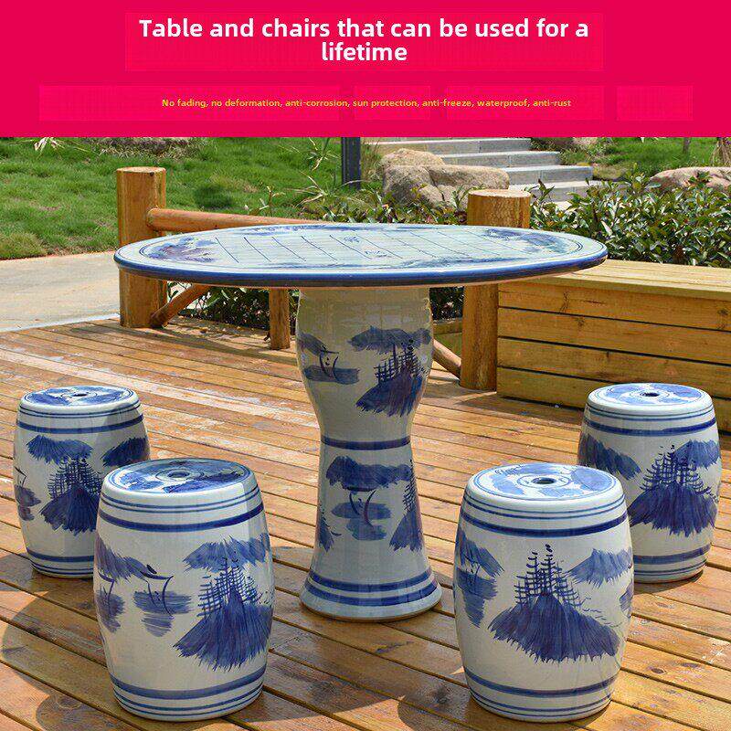 景德镇陶瓷桌凳套装户外庭院阳台户外简约休闲花圆桌椅