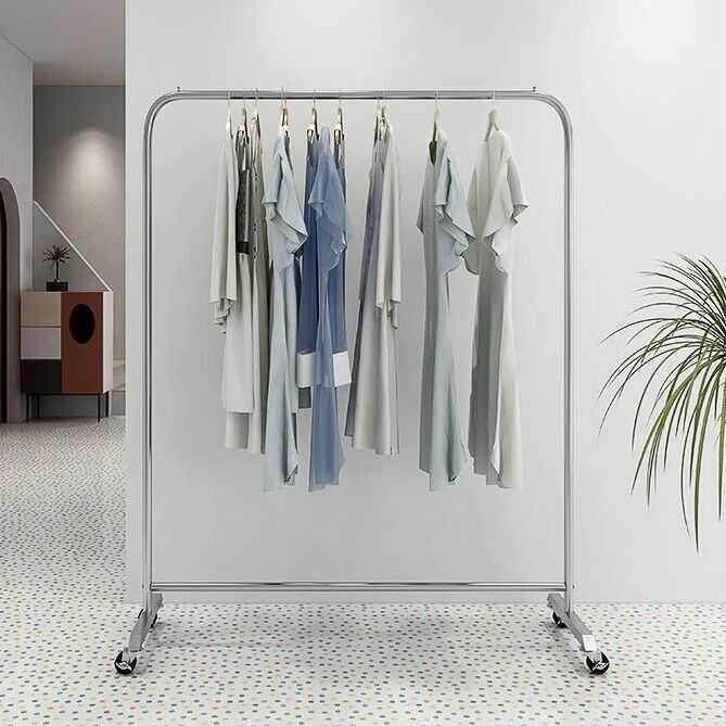 服装店展示架不锈钢落地式挂衣杆女装货架陈列道具中岛侧挂衣服架