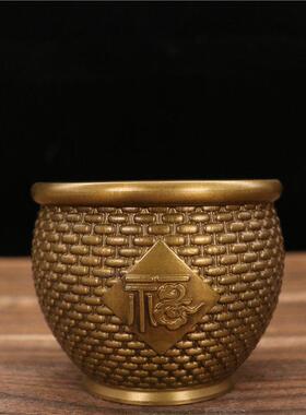 聚宝盆入口百福缸龙凤缸宝纯铜米缸客厅摆件家居聚财小铜锅省钱