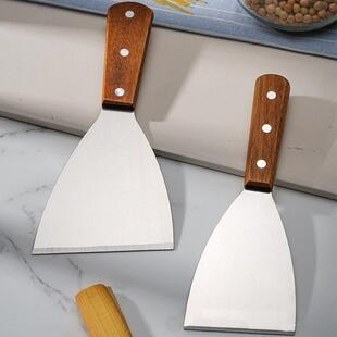 Steel Stainless Handle Burger Spatula Steak Oblique Wooden