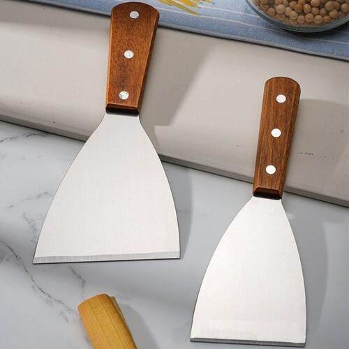Wooden Handle Stainless Steel Oblique Spatula Steak Burger