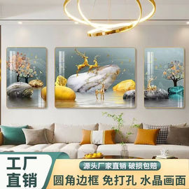 客厅装饰画沙发背景墙，三连联挂画卧室2023玄关山水晶画电表箱