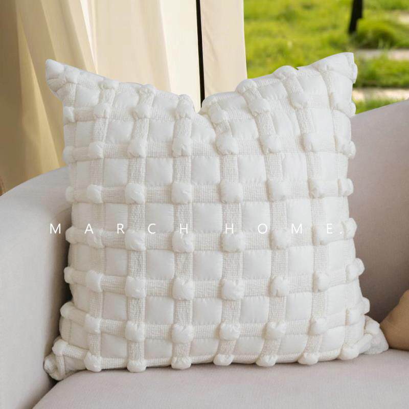 奶油泡泡格抱枕纯色客厅沙发靠枕样板间靠垫轻奢百搭高级感ins风