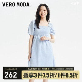 veromoda连衣裙2023夏季方(夏季方)领泡泡，袖高腰公主风甜美短袖