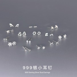 纯银耳钉s999女耳环养耳洞耳棒耳饰耳针2023年潮简约小巧森系