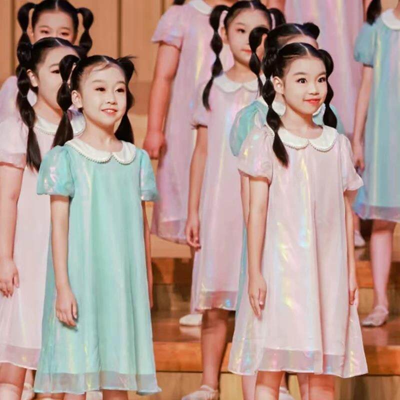 新款儿童六一演出服娃娃领连衣裙女童公主裙小个子合唱团表演服装