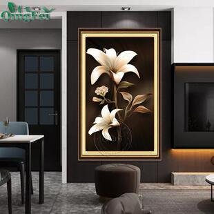 青飞精准印布玄关百合绚丽艺术花瓶十字绣百合花开玫瑰花语客厅画