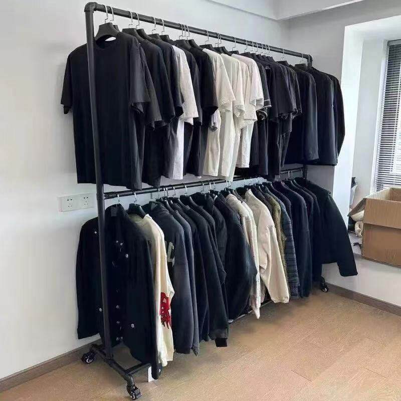 双层落地式展示中岛铁艺陈列服装店家用挂衣服婚纱货架移动带轮子